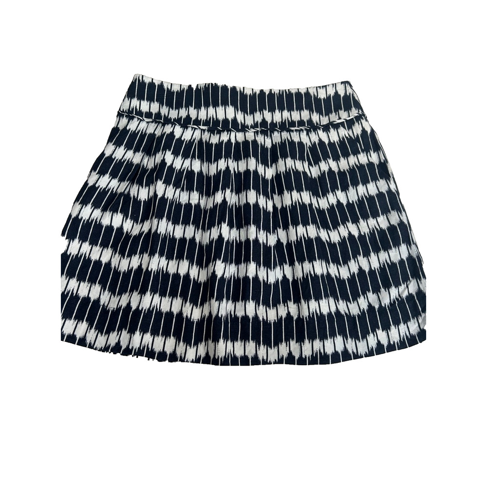 Loft Mini Skirt Size 8 Navy Blue White Ikat Batik Print Linen Rayon With Pockets